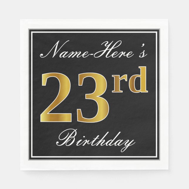 Elegant, Faux Gold 23rd Birthday + Custom Name Napkins (Front)