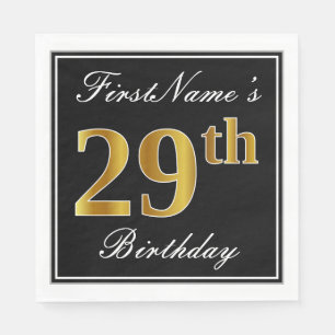 Elegant, Faux Gold 29th Birthday + Custom Name Napkins