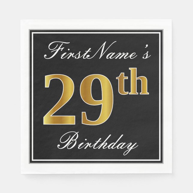 Elegant, Faux Gold 29th Birthday + Custom Name Napkins (Front)