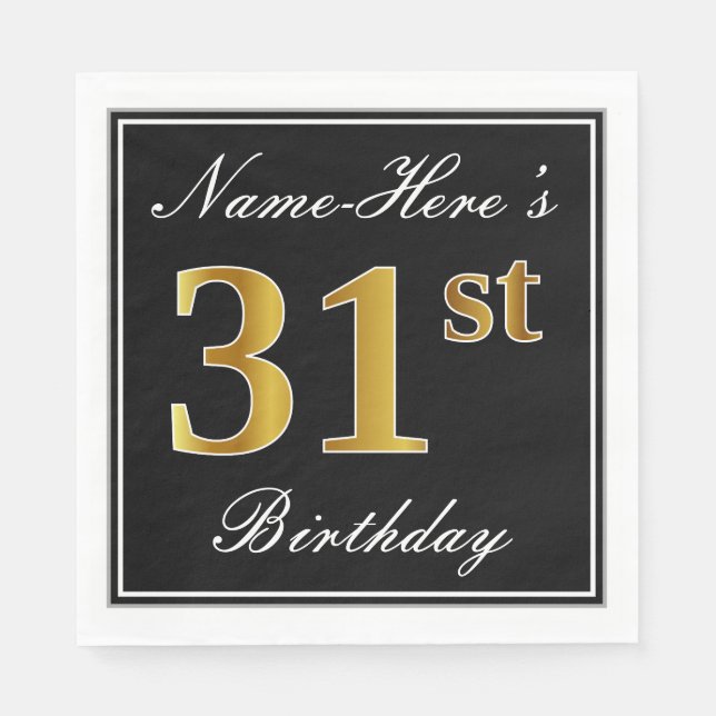 Elegant, Faux Gold 31st Birthday + Custom Name Napkins (Front)
