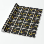 [ Thumbnail: Elegant, Faux Gold 32nd Birthday + Custom Name Wrapping Paper ]