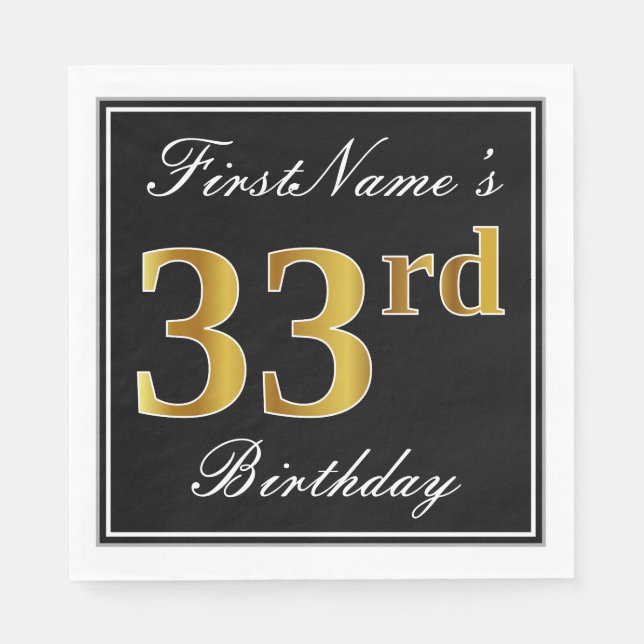 Elegant, Faux Gold 33rd Birthday + Custom Name Napkins (Front)