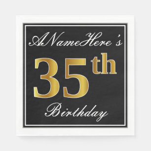 Elegant, Faux Gold 35th Birthday + Custom Name Napkins