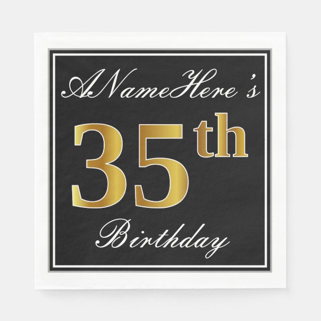 Elegant, Faux Gold 35th Birthday + Custom Name Napkins (Front)