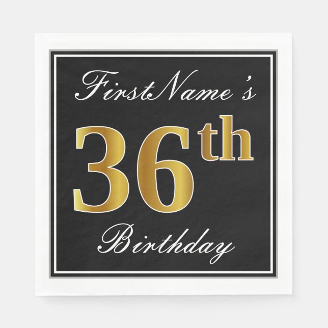 Elegant, Faux Gold 36th Birthday + Custom Name Napkins (Front)