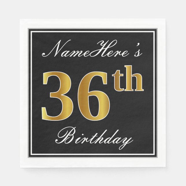 Elegant, Faux Gold 36th Birthday + Custom Name Napkins (Front)