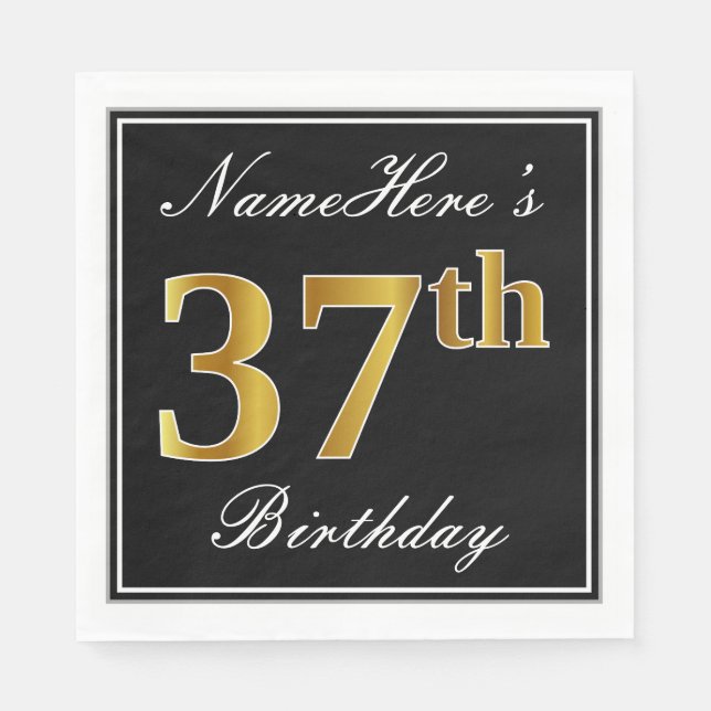 Elegant, Faux Gold 37th Birthday + Custom Name Napkins (Front)