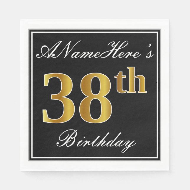 Elegant, Faux Gold 38th Birthday + Custom Name Napkins (Front)
