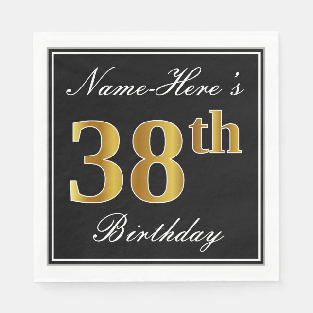Elegant, Faux Gold 38th Birthday + Custom Name Napkins (Front)