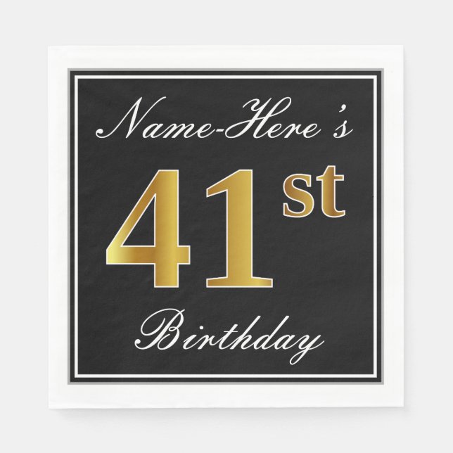 Elegant, Faux Gold 41st Birthday + Custom Name Napkins (Front)