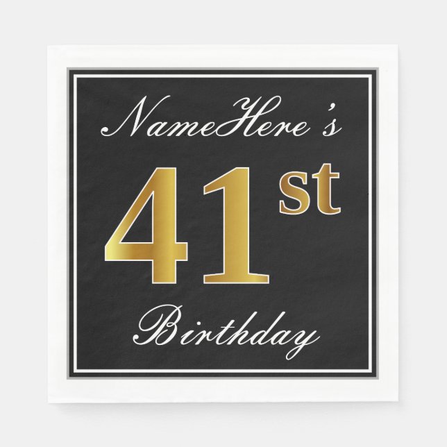 Elegant, Faux Gold 41st Birthday + Custom Name Napkins (Front)