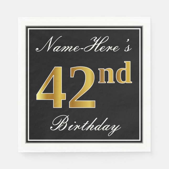 Elegant, Faux Gold 42nd Birthday + Custom Name Napkins (Front)