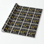 [ Thumbnail: Elegant, Faux Gold 42nd Birthday + Custom Name Wrapping Paper ]