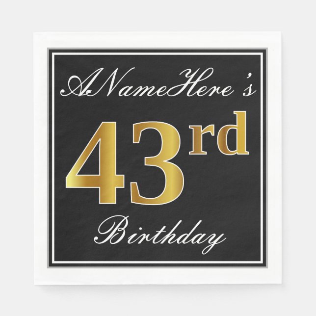 Elegant, Faux Gold 43rd Birthday + Custom Name Napkins (Front)