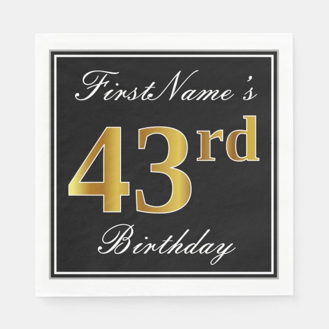 Elegant, Faux Gold 43rd Birthday + Custom Name Napkins (Front)