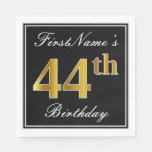 [ Thumbnail: Elegant, Faux Gold 44th Birthday + Custom Name Napkins ]