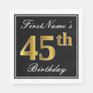 Elegant, Faux Gold 45th Birthday + Custom Name Napkins