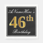 [ Thumbnail: Elegant, Faux Gold 46th Birthday + Custom Name Napkins ]