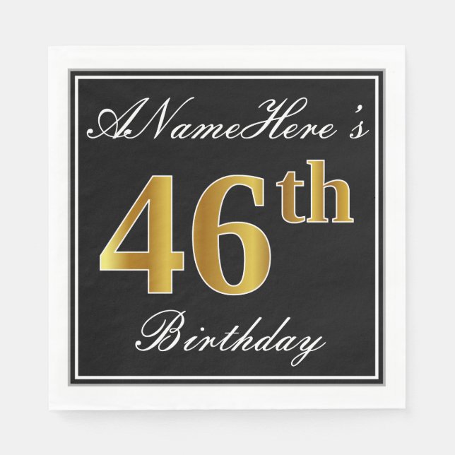 Elegant, Faux Gold 46th Birthday + Custom Name Napkins (Front)