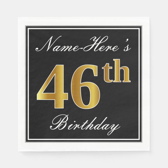 Elegant, Faux Gold 46th Birthday + Custom Name Napkins (Front)