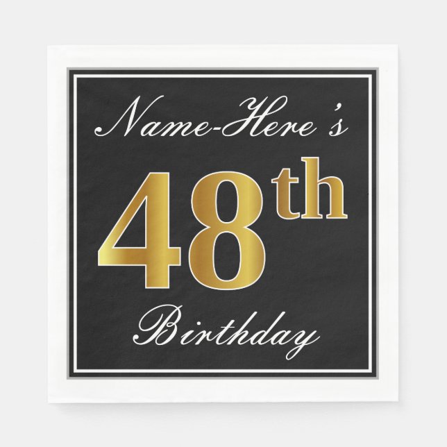 Elegant, Faux Gold 48th Birthday + Custom Name Napkins (Front)
