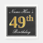 [ Thumbnail: Elegant, Faux Gold 49th Birthday + Custom Name Napkins ]