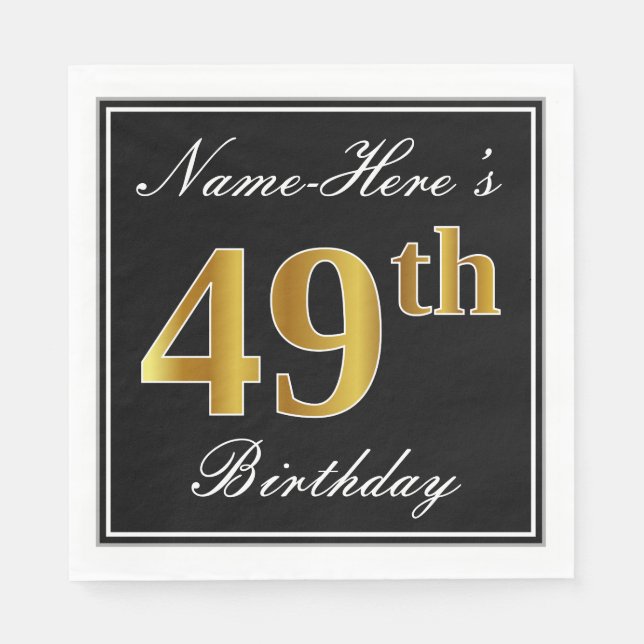 Elegant, Faux Gold 49th Birthday + Custom Name Napkins (Front)