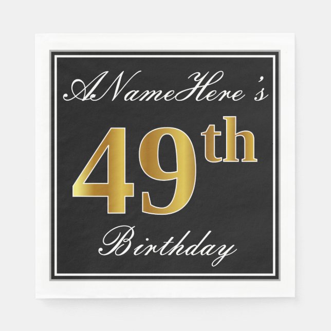 Elegant, Faux Gold 49th Birthday + Custom Name Napkins (Front)