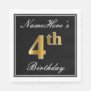 Elegant, Faux Gold 4th Birthday + Custom Name Napkins