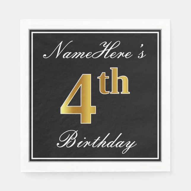 Elegant, Faux Gold 4th Birthday + Custom Name Napkins (Front)