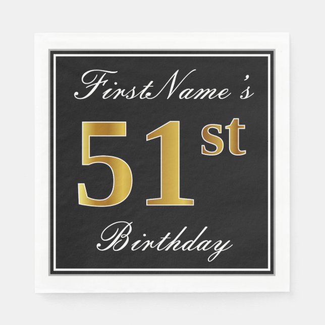 Elegant, Faux Gold 51st Birthday + Custom Name Napkins (Front)