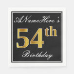 [ Thumbnail: Elegant, Faux Gold 54th Birthday + Custom Name Napkins ]