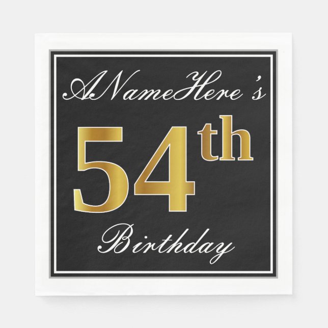Elegant, Faux Gold 54th Birthday + Custom Name Napkins (Front)