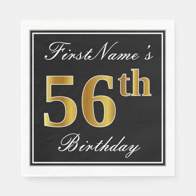 Elegant, Faux Gold 56th Birthday + Custom Name Napkins (Front)