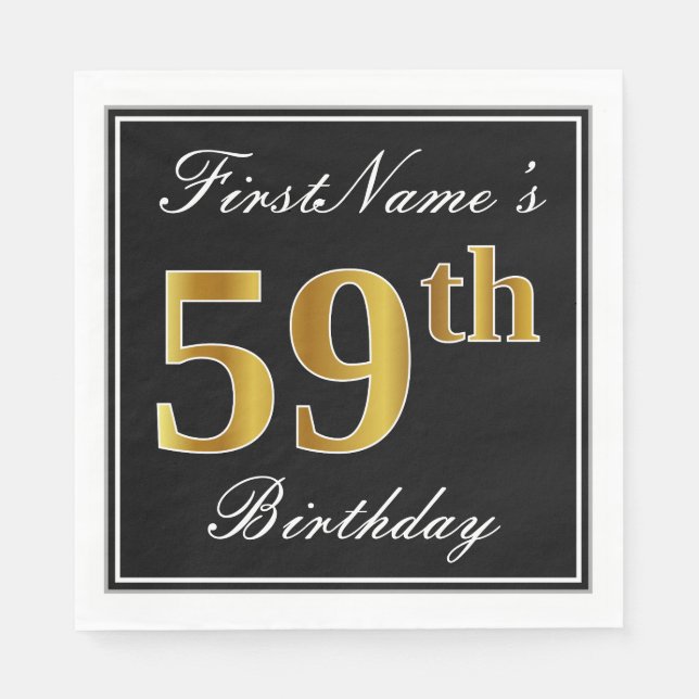 Elegant, Faux Gold 59th Birthday + Custom Name Napkins (Front)