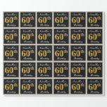 [ Thumbnail: Elegant, Faux Gold 60th Birthday + Custom Name Wrapping Paper ]