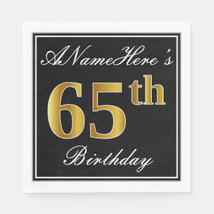 Elegant, Faux Gold 65th Birthday + Custom Name Napkins