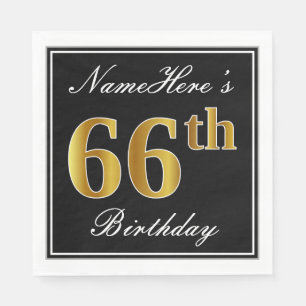 Elegant, Faux Gold 66th Birthday + Custom Name Napkins