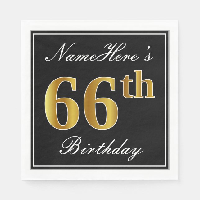 Elegant, Faux Gold 66th Birthday + Custom Name Napkins (Front)