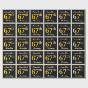 Elegant, Faux Gold 67th Birthday + Custom Name Wrapping Paper