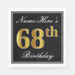[ Thumbnail: Elegant, Faux Gold 68th Birthday + Custom Name Napkins ]