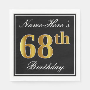 Elegant, Faux Gold 68th Birthday + Custom Name Napkins