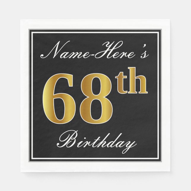 Elegant, Faux Gold 68th Birthday + Custom Name Napkins (Front)