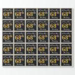 [ Thumbnail: Elegant, Faux Gold 68th Birthday + Custom Name Wrapping Paper ]