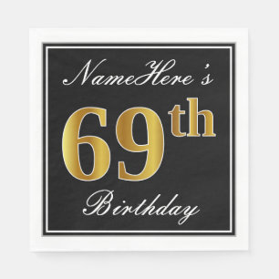 Elegant, Faux Gold 69th Birthday + Custom Name Paper Napkins