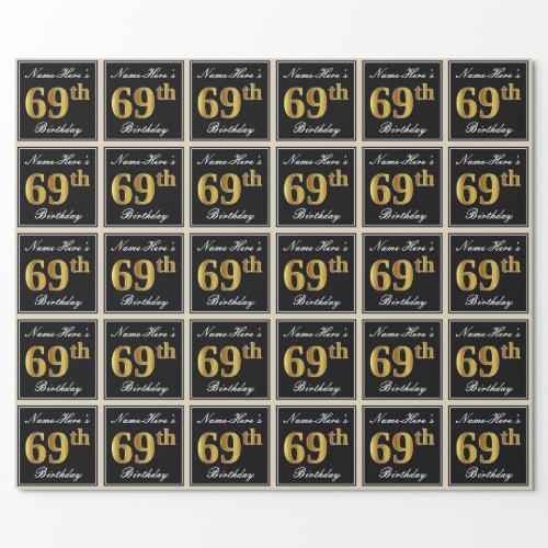 Elegant Faux Gold 69th Birthday  Custom Name Wrapping Paper