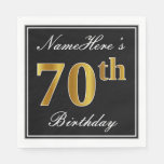 [ Thumbnail: Elegant, Faux Gold 70th Birthday + Custom Name Napkins ]