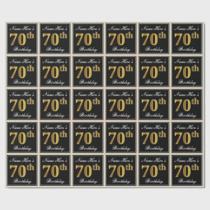 Elegant, Faux Gold 70th Birthday + Custom Name Wrapping Paper