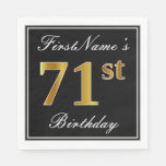 [ Thumbnail: Elegant, Faux Gold 71st Birthday + Custom Name Napkins ]