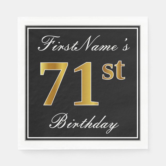 Elegant, Faux Gold 71st Birthday + Custom Name Paper Napkins (Front)